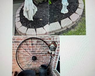 concrete Virgin Mary Cast iron cauldron wheel