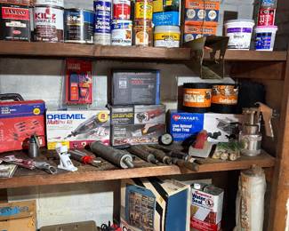 Dremels, tool kits, grease guns, squirrel trap, gutter guards, kilz paint and more.
