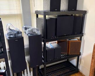 8p . Paradigm surround sound speaker system, pair of Boston speakers and pair of Realistic speakers.