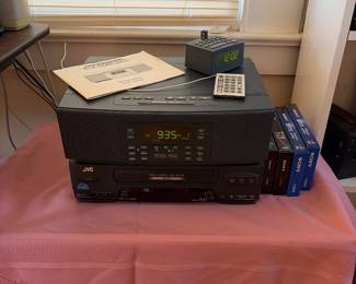 JVC VHS player and Soundworks radio/DVD player.
