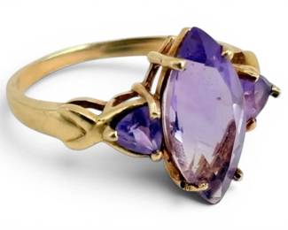 10k Gold Marquise Cut Amethyst Ring Size 7.5 2.64g