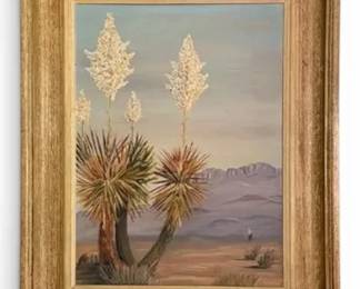 Desert Landscape Painting W Wooden Frame