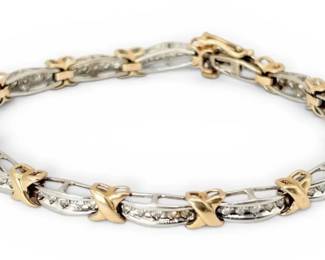 10k TwoToned Gold Diamond Tennis Bracelet 11.84g