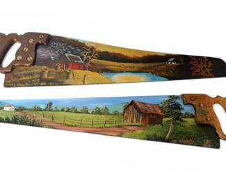 Two Hand Painted Saws, Signed Dated