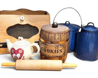 Country Kitchen Decor Bread Box, Cookie Jar, Rolling Pin, More