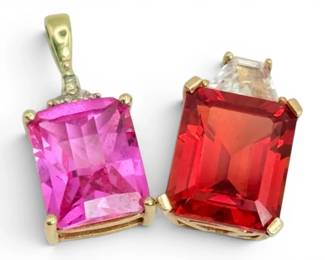 10k Gold Pendants With Pink Red Gemstones 5.06g Total