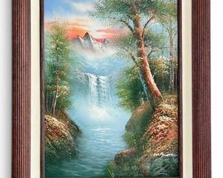Signed Landscape Painting w Wooden Frame