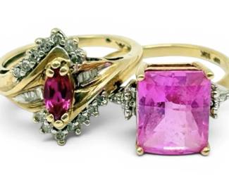 10k Gold Ruby Pink Sapphire Ring with Diamonds 6.96g Total