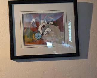 framed Warner Bros. hand-painted production animation cel featuring Bugs Bunny