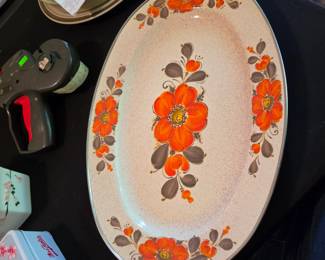 Vintage Show Pans Sanko Ware Orange Poppy Enamel Platter