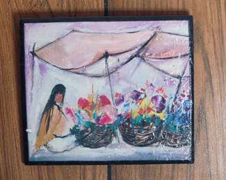 small vintage art print titled "Navajo Flower Market" by Ted DeGrazia