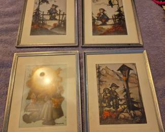 vintage M.I. Hummel framed prints feature charming illustrations of children in forest settings