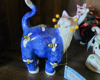  WhimsiClay cat figurine by Amy Lacombe features a vibrant blue design