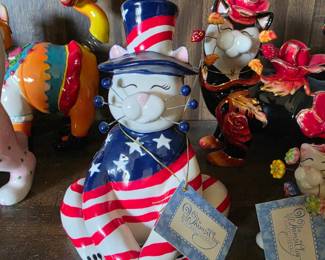 Whimsiclay "Yankee Doodle" cat figurine
