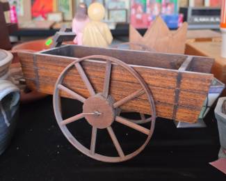 rustic, unbranded decorative wooden wagon planter