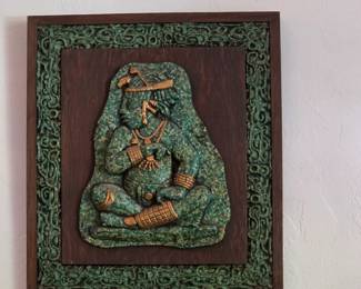 vintage Mayan-style wall sculpture produced by Zarebski