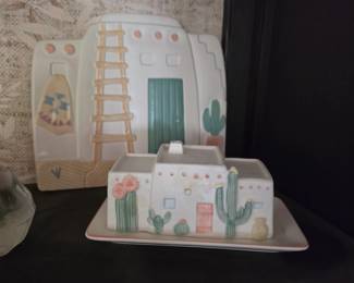 Vintage Treasure Craft Taos Ceramic Trivet & Butter Dish