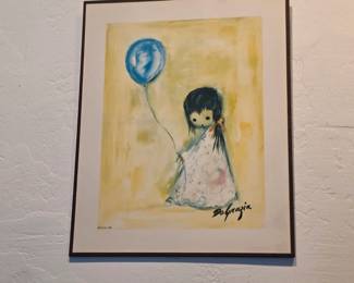 framed vintage lithograph print titled "Girl with Balloon" by Arizona artist Ted DeGrazia