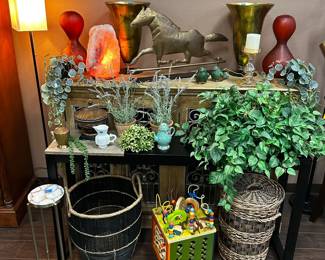 Decor, floral, salt lamp, large baskets, lamp, table decor, art pieces for table decor
