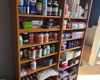 UNIQUE 5(?) INCH DEEP SHELF UNIT THAT COULD BE USED AS AN OPEN PANTRY, ETC.