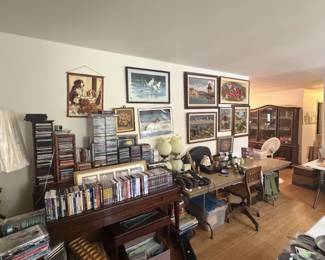 piano, artwork, dvds, cds, lamps, musical instruments, collectables