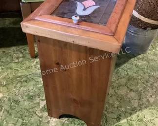 Wood stained glass top trash can