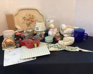 Vintage decor, flower frog, duck, goose