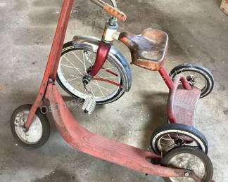 Vintage red scooter & trike
