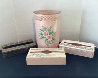 Vintage trash can & tissue holders