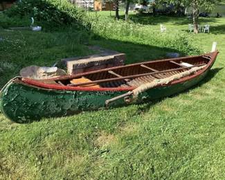 St. Louis Meramec Canoe; wood, sail & mast