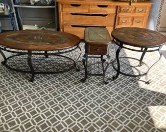 Tables w iron base and wood tops