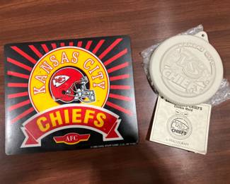 Chiefs mouse pad, Pfaltzgraff Chiefs cookie mold