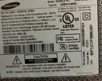 Label on the back of the Samsung 81" TV