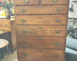Cushman solid maple highboy with 7 dovetailed drawers