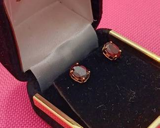 14 K Gold ANd Red Stone Earrings