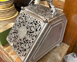 Antique Victorian Nickel Iron Coal Scuttle