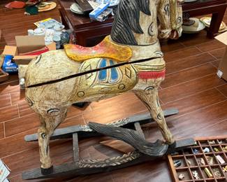 Antique Hand Painted Carved Wood Rocking Horse