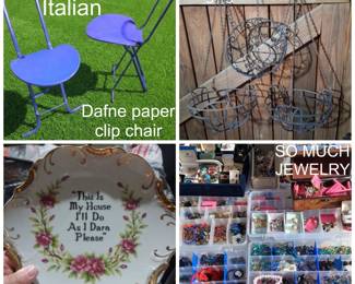 Dafne italian paper clip chairs, mcm decor, wrought iron hanging baskets