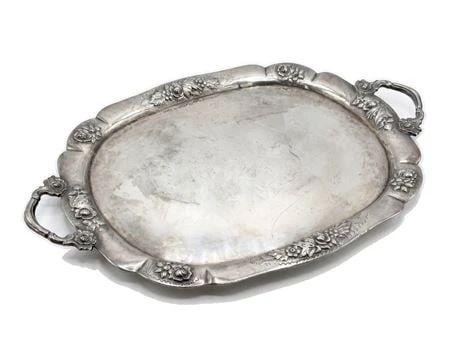 0222 Colossal Sterling Aztec Rose Silver Handled Tray 4,137 g 133.0 ozt
