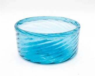 0205 HandBlown Blue Swirl Art Glass Bowl