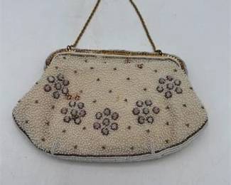 0519 French HandBeaded Floral Evening Bag, Made in France