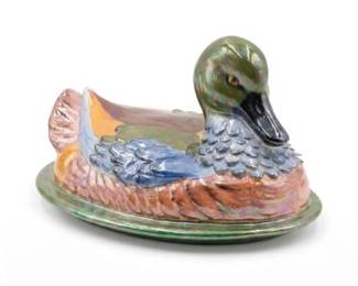 569 Iridescent Lustre Ceramic Mallard Duck Covered Dish