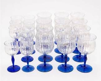 0315 Iridescent Optic Glass Goblets with Cobalt Blue Stems