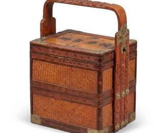 0406 Chinese Lacquered Bamboo Tiered Wedding Gift Basket