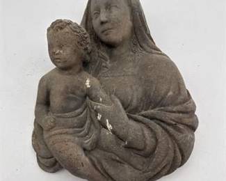 0237 Cast Stone Madonna and Child Relief Wall Plaque