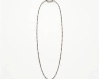 77 Silver Curb Chain Necklace with Navette Tag