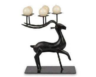 0664 Brutalist Forged Iron Antelope Candelabra Candle Holder