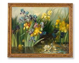 0721 Frank King Iris  Lily Oil on Canvas Painting