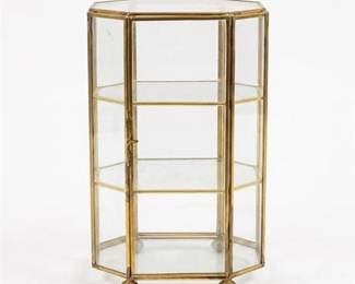 0484 Brass  Glass Octagonal Footed Curio Display Case
