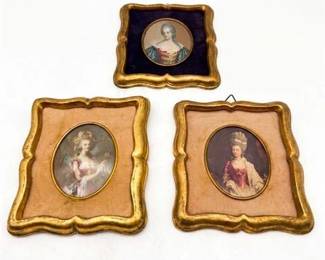 0232 Three Florentine Giltwood Framed Miniature Portraits